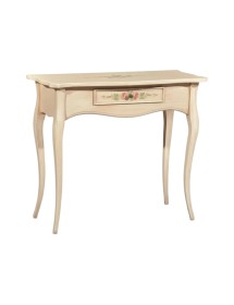 CONSOLLE LEGNO 1 CASSETTO AVORIO PATINATO DECORI 87x38x77