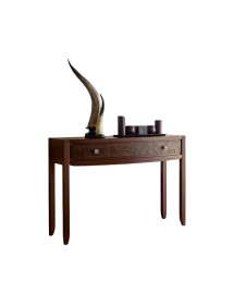 MOBILI 2G - CONSOLLE 1 CASSETTO IN LEGNO DECORO FOGLIA TINTA NOCE L.120 P.40 H.83