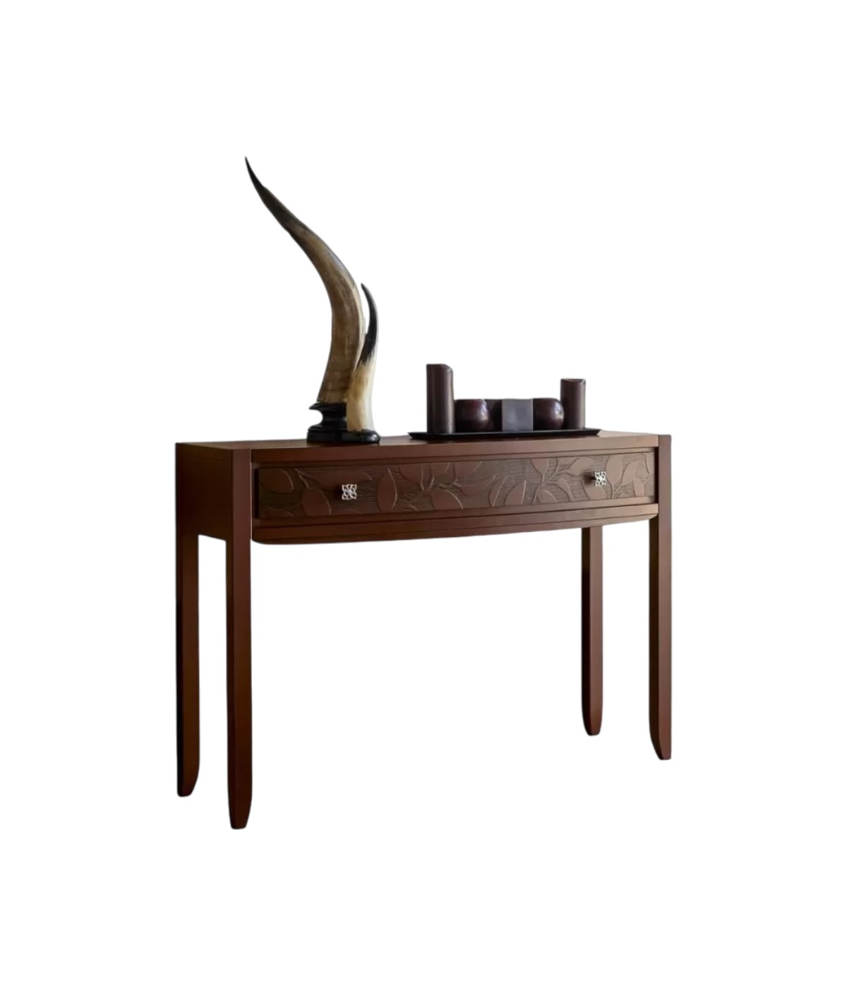 MOBILI 2G - CONSOLLE 1 CASSETTO IN LEGNO DECORO FOGLIA TINTA NOCE L.120 P.40 H.83