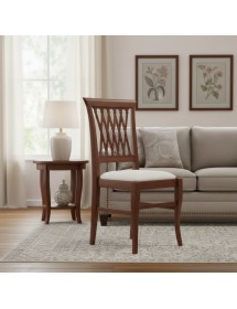 Sedia legno classica noce imbottita stoffa ecru 44x46x96