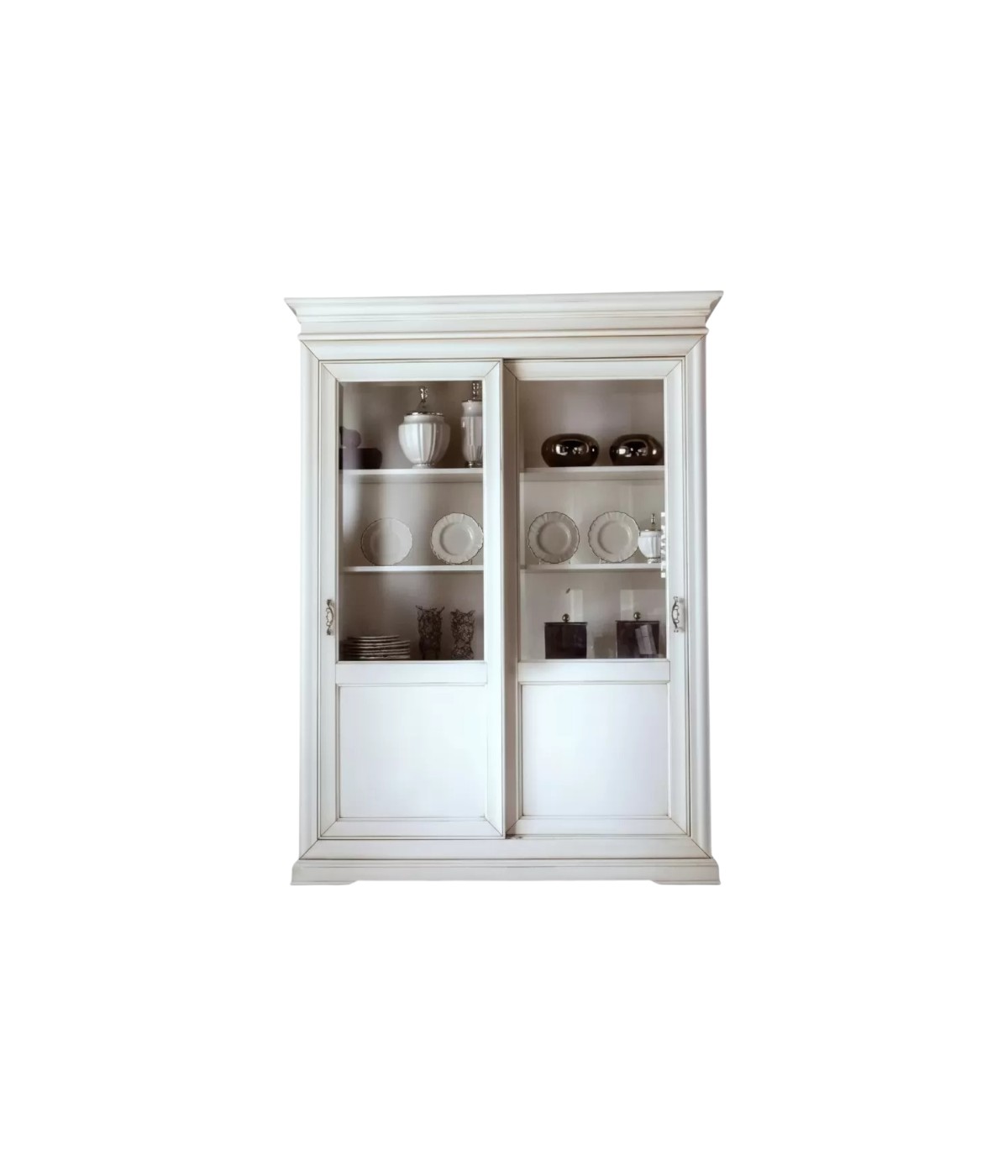 MOBILI 2G - VETRINA CLASSICA IN LEGNO 2 PORTE SCORREVOLI L.165 P.50 H.215