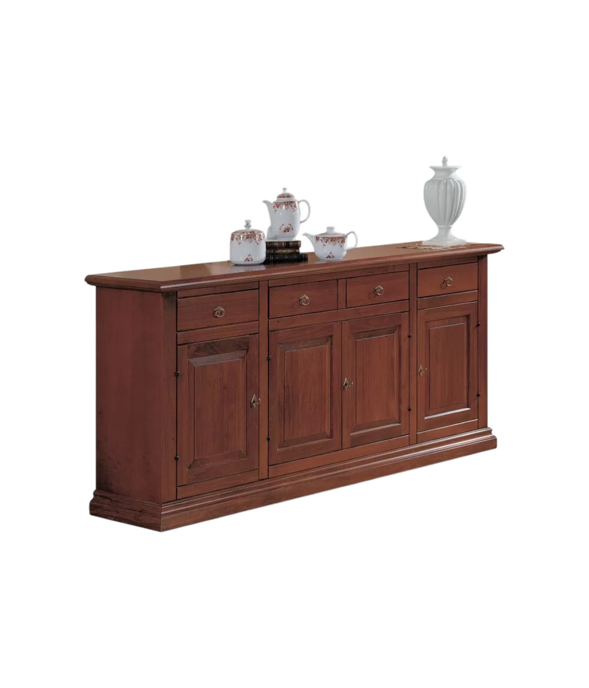 Credenza 4 porte arte povera bugnata legno noce vari colori 204X47X97