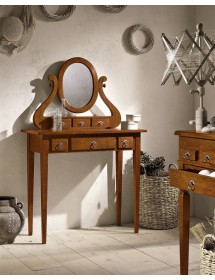 MOBILI 2G - Consolle in legno in 6 cassetti con specchiera arte povera tinta noce L.90 x P.40 H.81