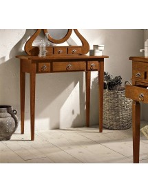 MOBILI 2G - Consolle in legno in 6 cassetti con specchiera arte povera tinta noce L.90 x P.40 H.81