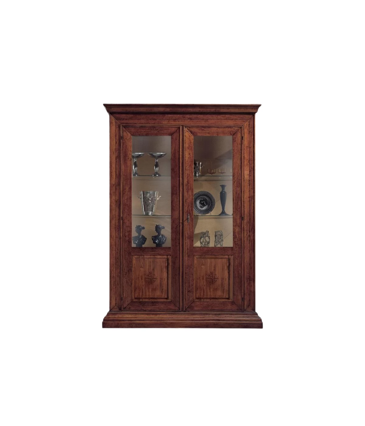 Vetrina classica 2 porte legno intagliato noce bassano 154X50X214