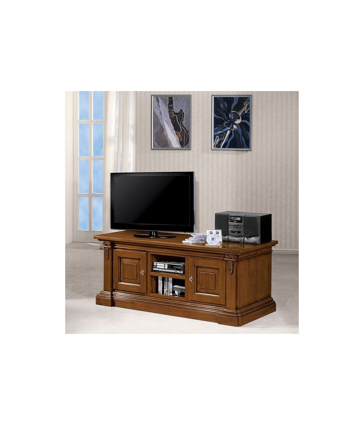 MOBILI 2G - Porta tv in legno 2 porte arte povera tinta noce 158x60X62