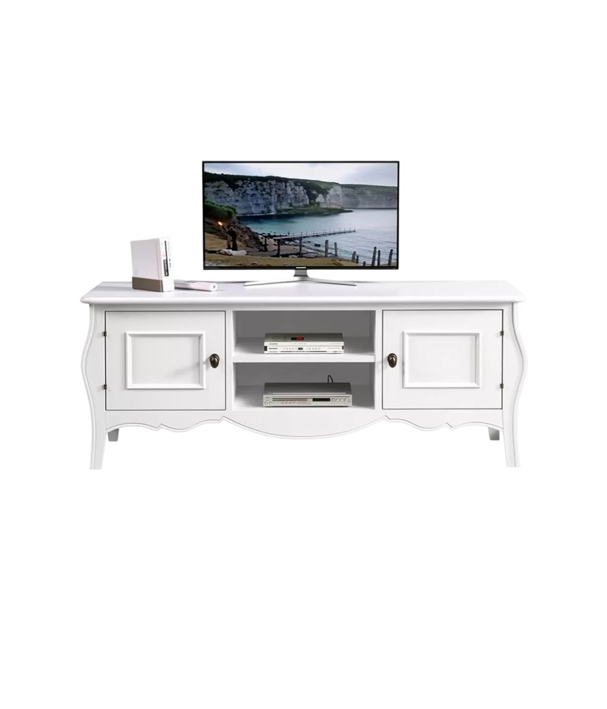 Porta tv legno 2 porte shabby bianco sagomato 160x50x61 (3084)