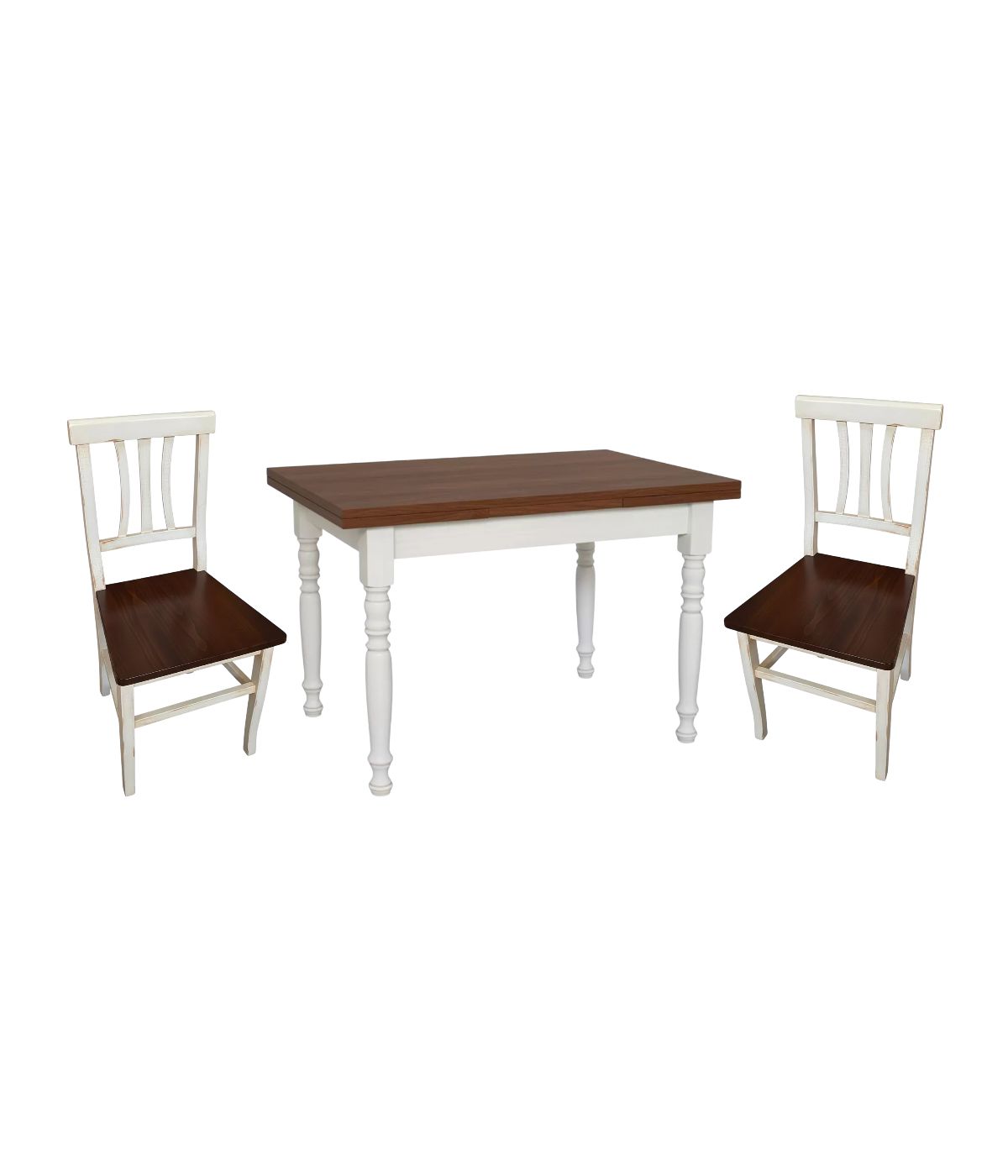 Set tavolo Allungabile Legno Bianco anticato noce 100x70 120x80 140x80 160x85 con 4/6 sedie