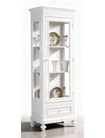 Vetrina 1 porta 1 cassetto legno shabby bianco 67x40x190