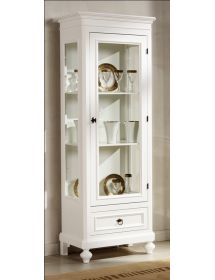 Vetrina 1 porta 1 cassetto legno shabby bianco 67x40x190