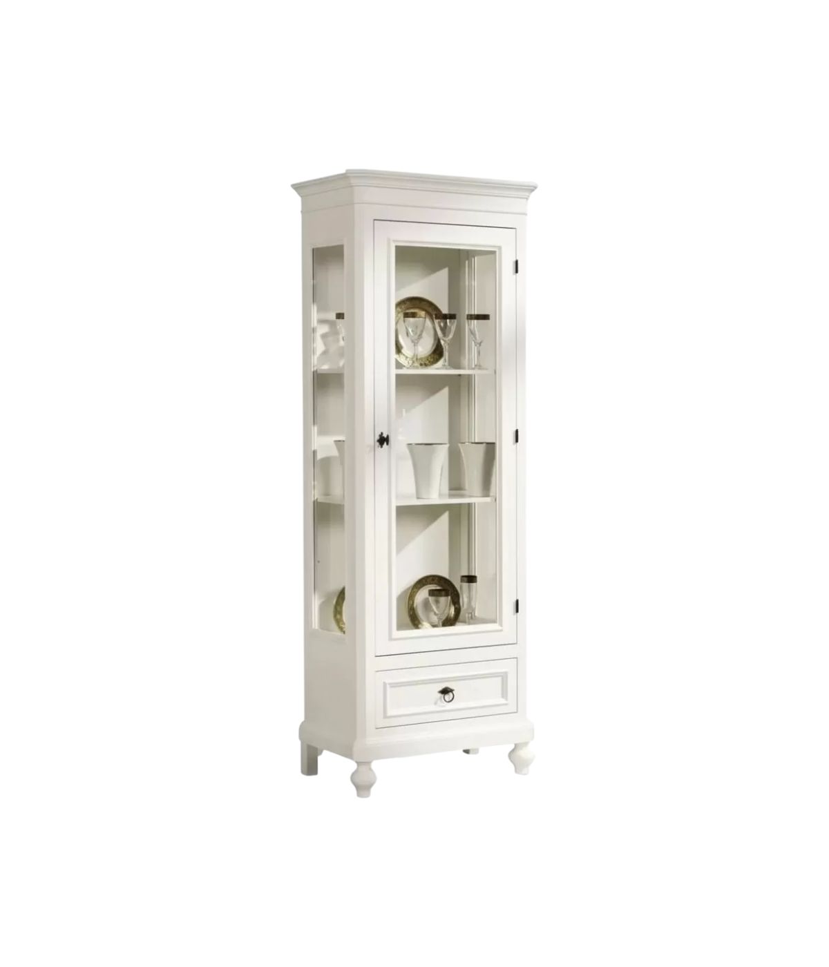 Vetrina 1 porta 1 cassetto legno shabby bianco 67x40x190