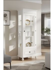 Vetrina 1 porta 1 cassetto legno shabby bianco 67x40x190
