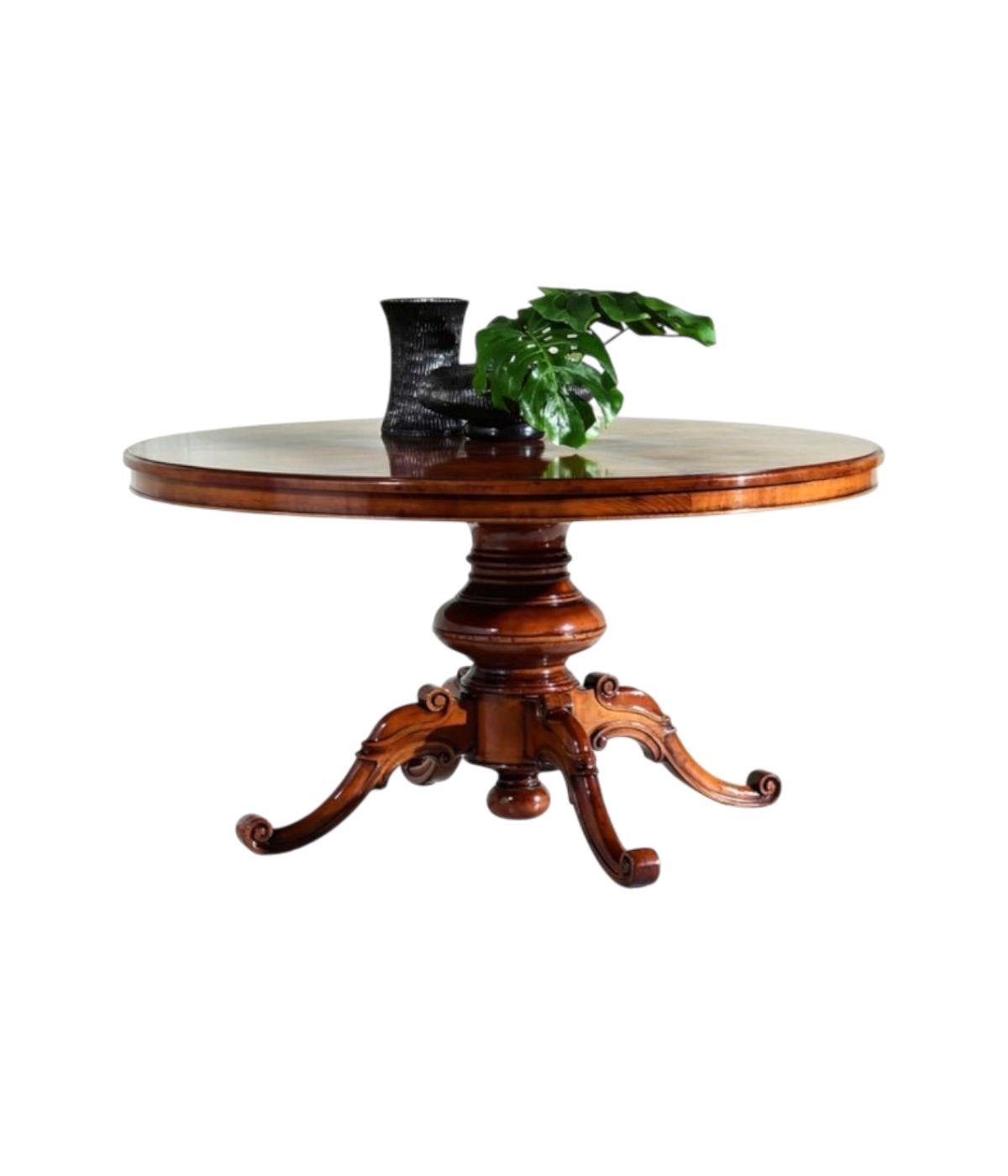 MOBILI 2G - Tavolo Rotondo Classico Legno Intarsio Tinta Noce 140/150/160 Cm vista frontale