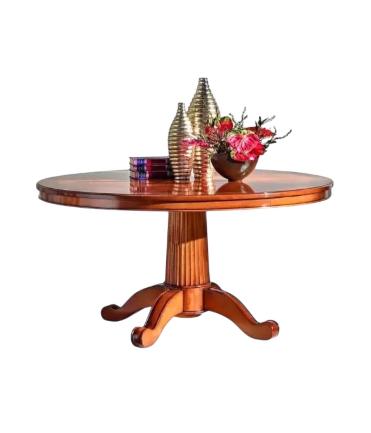 MOBILI 2G - Tavolo Rotondo Classico Legno Intarsio Tinta Noce 140/150/160 Cm vista frontale