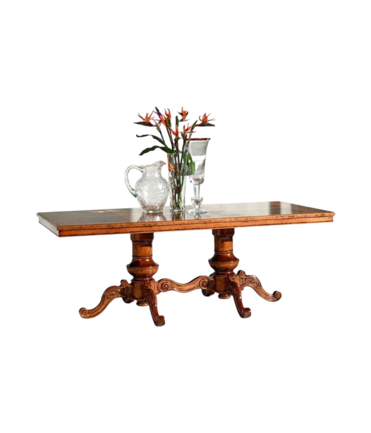 MOBILI 2G - Tavolo rettangolare classico legno Intarsio tinta noce 220x100x80 vista laterale