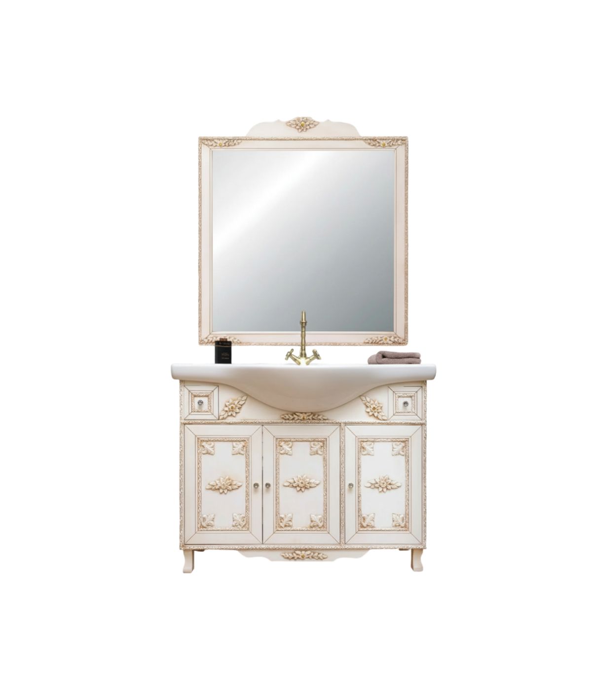 MOBILE BAGNO LEGNO BAROCCO AVORIO DECAPE' L.105 P.35