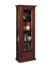 Vetrina classica 1 anta 1 cassetto in Legno tinta noce 60X40X184