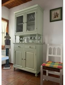 Cristalliera 2 porte arte povera legno verde salvia 104X43X205