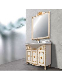 MOBILE BAGNO LEGNO BAROCCO AVORIO DECAPE' ORO L.105 P.35
