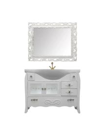 MOBILE BAGNO LEGNO BAROCCO BIANCO CON INTARSI L.105 P.35