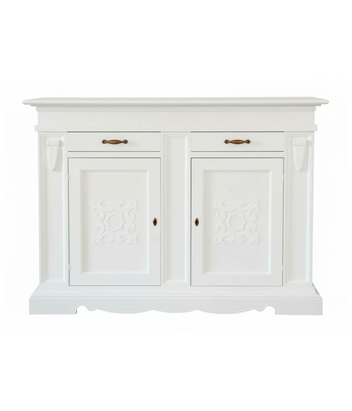 Credenza legno 2 porte 2 cassetti legno shabby bianco 170X55X123
