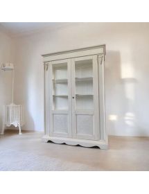 Vetrina classica 2 porte legno shabby bianco anticato intarsi 155X50X210