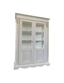 Vetrina classica 2 porte legno shabby bianco anticato intarsi 155X50X210