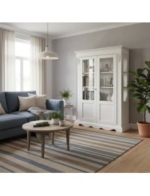 Vetrina classica 2 porte legno shabby bianco anticato intarsi 155X50X210