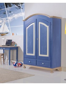 MOBILI 2G - Armadio 2 porte in legno blu e miele shabby 125x60x200 (2202)