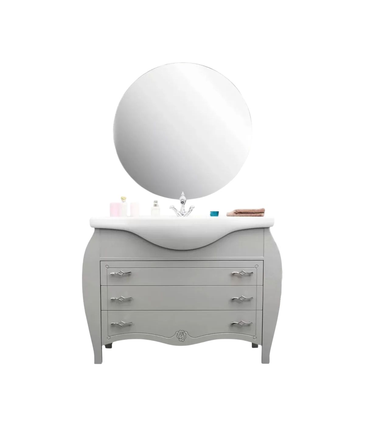 Mobile bagno classico sagomato legno grigio shabby chic L.105 P.50