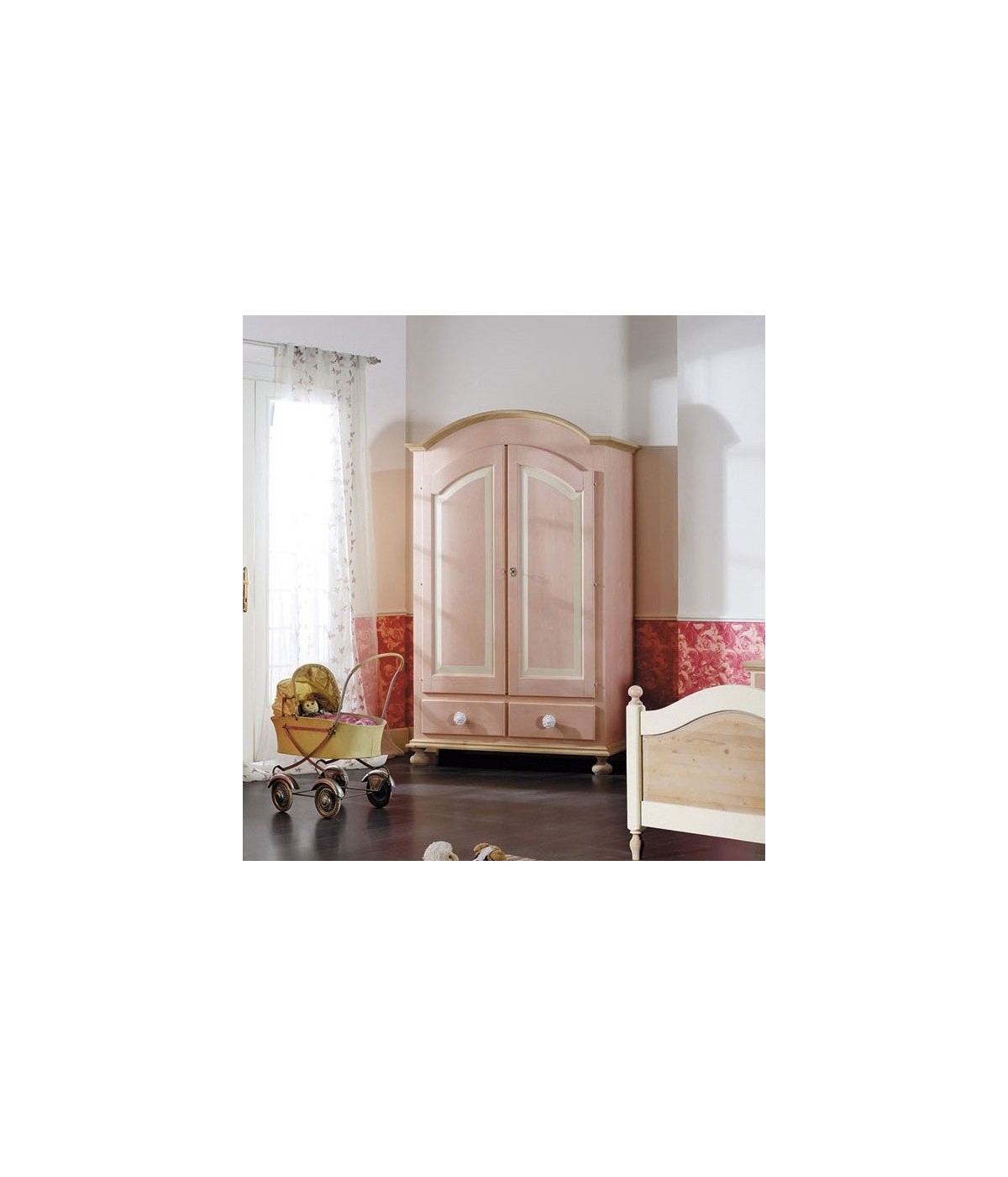 MOBILI 2G - Armadio 2 porte in legno rosa e miele shabby 125x60x200