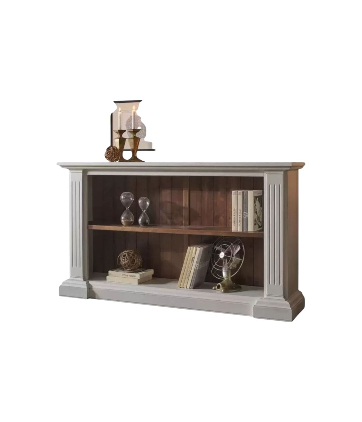 Libreria  a giorno legno massello fregi shabby bicolore 177x40x101