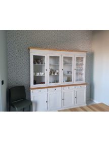 Cristalliera 4 porte shabby legno bianco invecchiato naturale 205X42X205