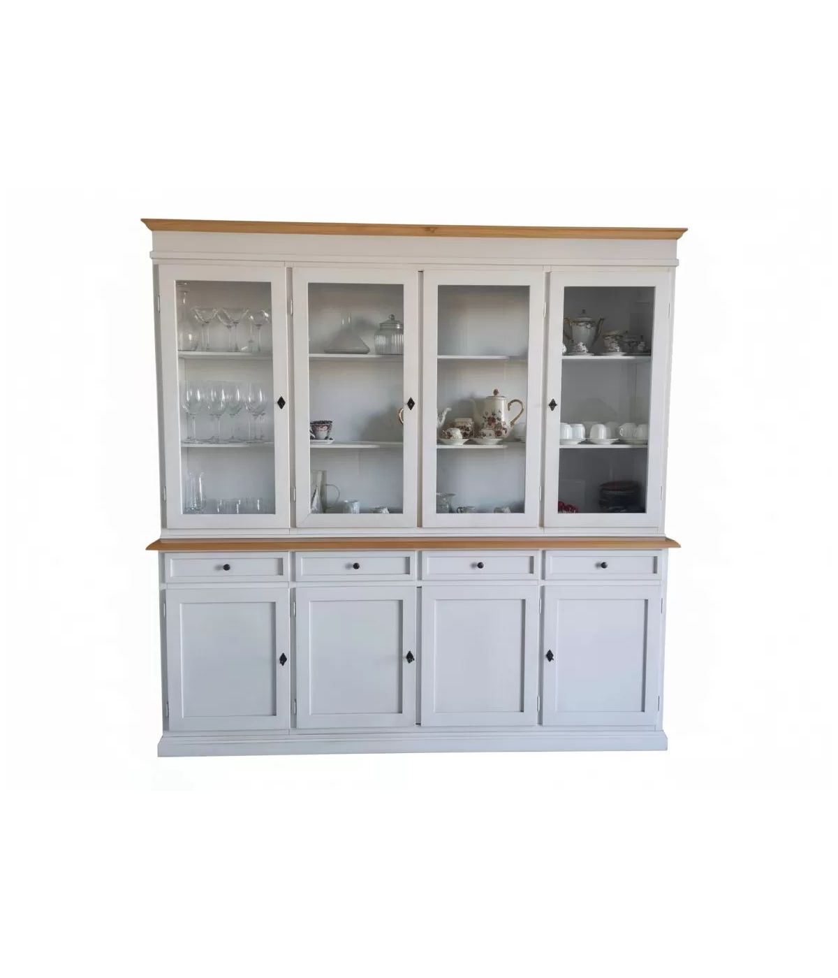 Cristalliera 4 porte shabby legno bianco invecchiato naturale 205X42X205