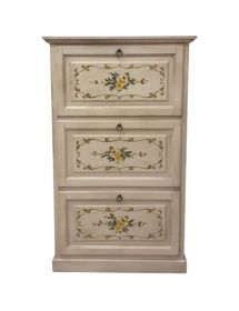 Scarpiera 3 ante ribalta legno shabby bianco anticato floreale 79X30X130