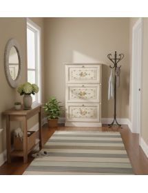 Scarpiera 3 ante ribalta legno shabby bianco anticato floreale 79X30X130