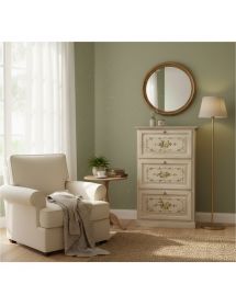 Scarpiera 3 ante ribalta legno shabby bianco anticato floreale 79X30X130