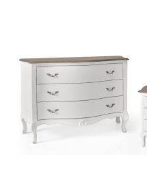 Cassettiera 3 cassetti legno massello bianco anticato noce 132x55X89