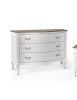 Cassettiera 3 cassetti legno massello bianco anticato noce 132x55X89