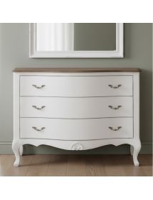 Cassettiera 3 cassetti legno massello bianco anticato noce 132x55X89