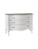 Cassettiera 3 cassetti legno massello bianco anticato noce 132x55X89
