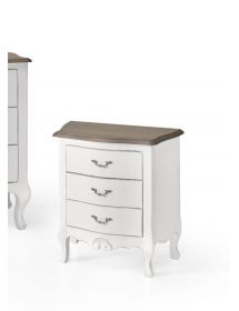 Comodino 3 cassetti legno massello bianco anticato noce 57x36X59