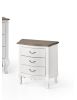 Comodino 3 cassetti legno massello bianco anticato noce 57x36X59