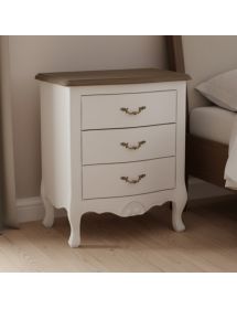 Comodino 3 cassetti legno massello bianco anticato noce 57x36X59