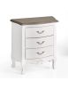 Comodino 3 cassetti legno massello bianco anticato noce 57x36X59