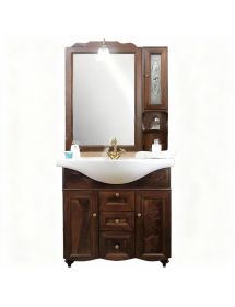 MOBILI 2G - MOBILE BAGNO CLASSICO LEGNO TINTA NOCE NOCE L.85 P.50 vista frontale apertura cassetti e porte