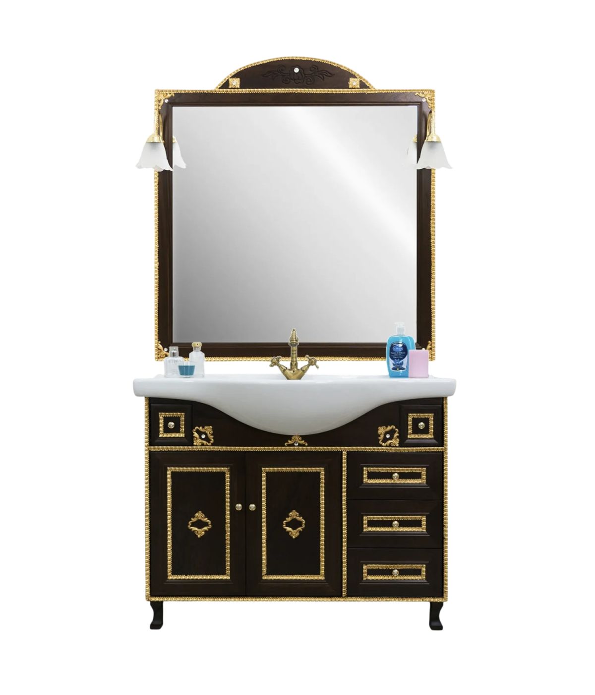 Mobile bagno legno barocco legno noce oro L.105 P.50