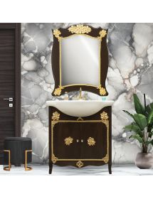 Mobile bagno legno barocco legno noce oro L.75 P.50