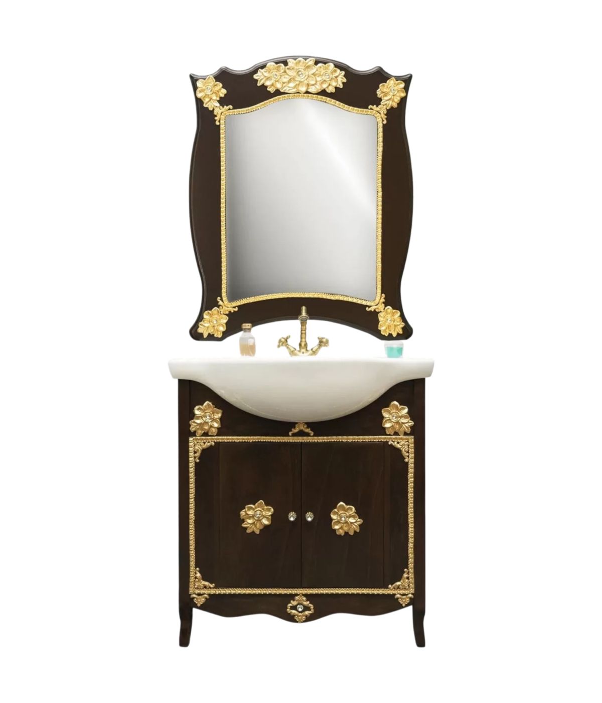 Mobile bagno legno barocco legno noce oro L.75 P.50