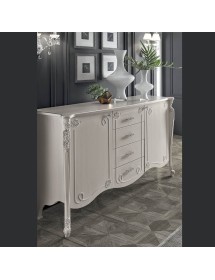 Credenza in legno shabby con rilievo bianco 193x58x111